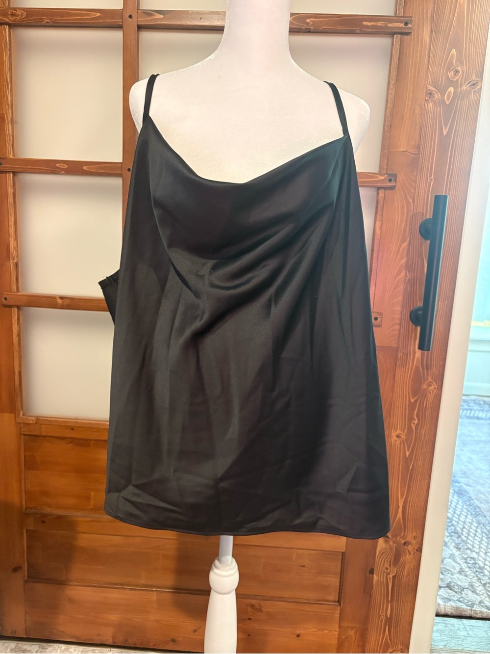 Ashley Stewart Black Satin Cowl Neck Camisole